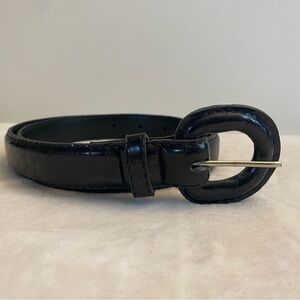 Black Embossed Belt with Covered Buckle